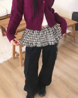 Esseon Checkered Layered Mini Wrap Skirt