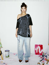 UNIONJACK OFF SHOULDER TEE BLACK