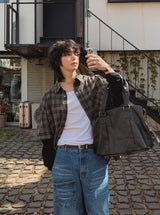Mega washing checked layered shirt