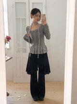 BN Check Frill Bustier + Cardigan + Tie Set (3color)