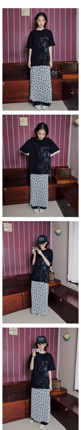 WHITE DOTTED LAYERED WRAP LONG SKIRT