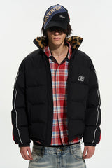 Colorblock Fur Collar Puffer Jacket