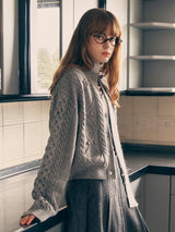 WOOL BUTTON CABLE CARDIGAN GRAY