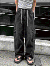 String Wide Cargo Denim PT