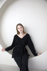 Offshoulder Wrap Strap Cardigan Black