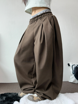 TWO PINTUCK WODE SLACKS LONG PANTS 🩶🖤🤎3COLOLR