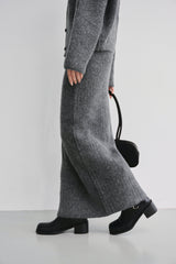 Ribbed Wool Maxi Skirt-GREY
