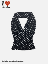 dot halter sleeveless V-neck top