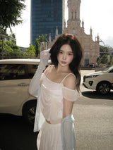Pure bloom drape top, White