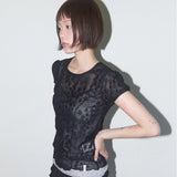 ウェーブパフレースTシャツ (Black) F25QB127