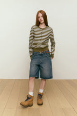 CHERRY STRIPE CARDIGAN [DARK CAMEL]