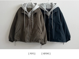 Char Hoodie Layered Color Matching Hood Zip-Up Padded Jumper 