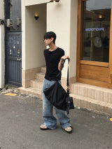 ノエアミュージックヘンリーネックショートスリーブTシャツ3C