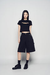 25SS ZIPPER DETAIL DENIM SHORT PANTS BLACK