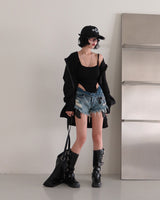 chrome patch studded denim shorts