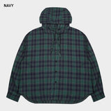 (UNISEX) ヴィンテージチェックフードシャツ