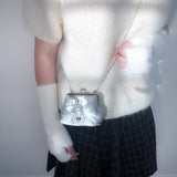 シルバーリボンフグフレームミニバッグ (Handmade bag)
