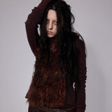 SHEISSHE/KNIT JACQUARD SPLICED FAUX FUR SHORT JACKET