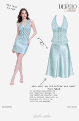 milk mint halter blouse silk skirt two-piece (SKIRT)