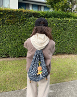 Floral denim string backpack_dark blue