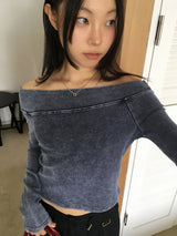 ティントデニムウォッシュアンバランスオフショルダーT