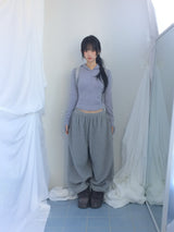 Fingerhole line hooded half zipup