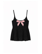 Kate Contrast Ribbon Sleeveless Cardigan Set Black