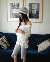 Jabel v-neck frill capri pants