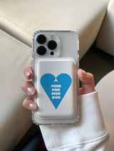 Blue Heart Magsafe Leather Card Holder / TREEFORFIVE345