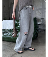Gray washed damage wide pants