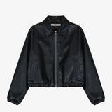 Leather Crop Jumper Black