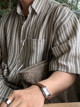 Look Marel Rustic Linen Blend Stripe Oversized Short Sleeve Shirt