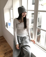 [U-BASIC]オビベーシックスリムUネック長袖Tシャツ