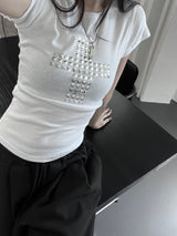 metallic cross stud short sleeve (3color)