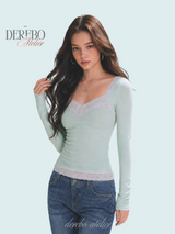 リペルミントピンクレースロングスリーブTシャツ