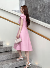 Sebit Heart-Neck Tulip Tweed Flared Long One Piece