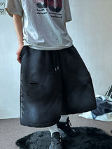 Space Side Lettering Distressed Bermuda Shorts 3color