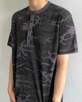 Camouflage Henley Neck Short Sleeved T-shirt