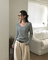 [MADE] エデンUネックストライプ長袖Tシャツ