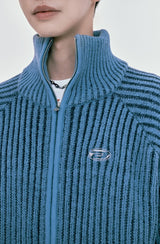TWO TONE KNIT ZIP-UP