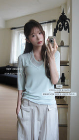 slow halter layer 3/4 sleeve top