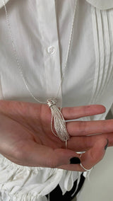 Silver tassel long layered necklace