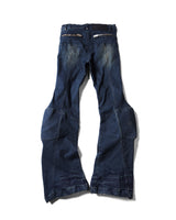 PADDED FLARED BLUE DENIM PANTS