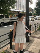 アトリエ ドット フリル ホルター フレア ミニ ドレス