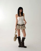 Checkered Belt Set Pumpkin Balloon Miniskirt