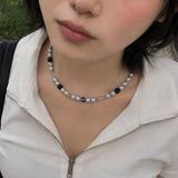 ブラックホワイトビーズパールボールドファッションデイリーネックレス