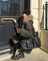 Trisher Raccoon Fur Cut-Out Padded Jumper