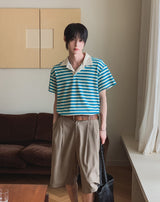 Summer Terry Stripe Collared Short Sleeve Tee
