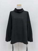 High-neck belted balloon-fit blouse