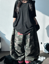 フロントフラッグプリントタトゥーポイントミリタリーバルーンサイドスリットロングパンツ💚🖤🤎